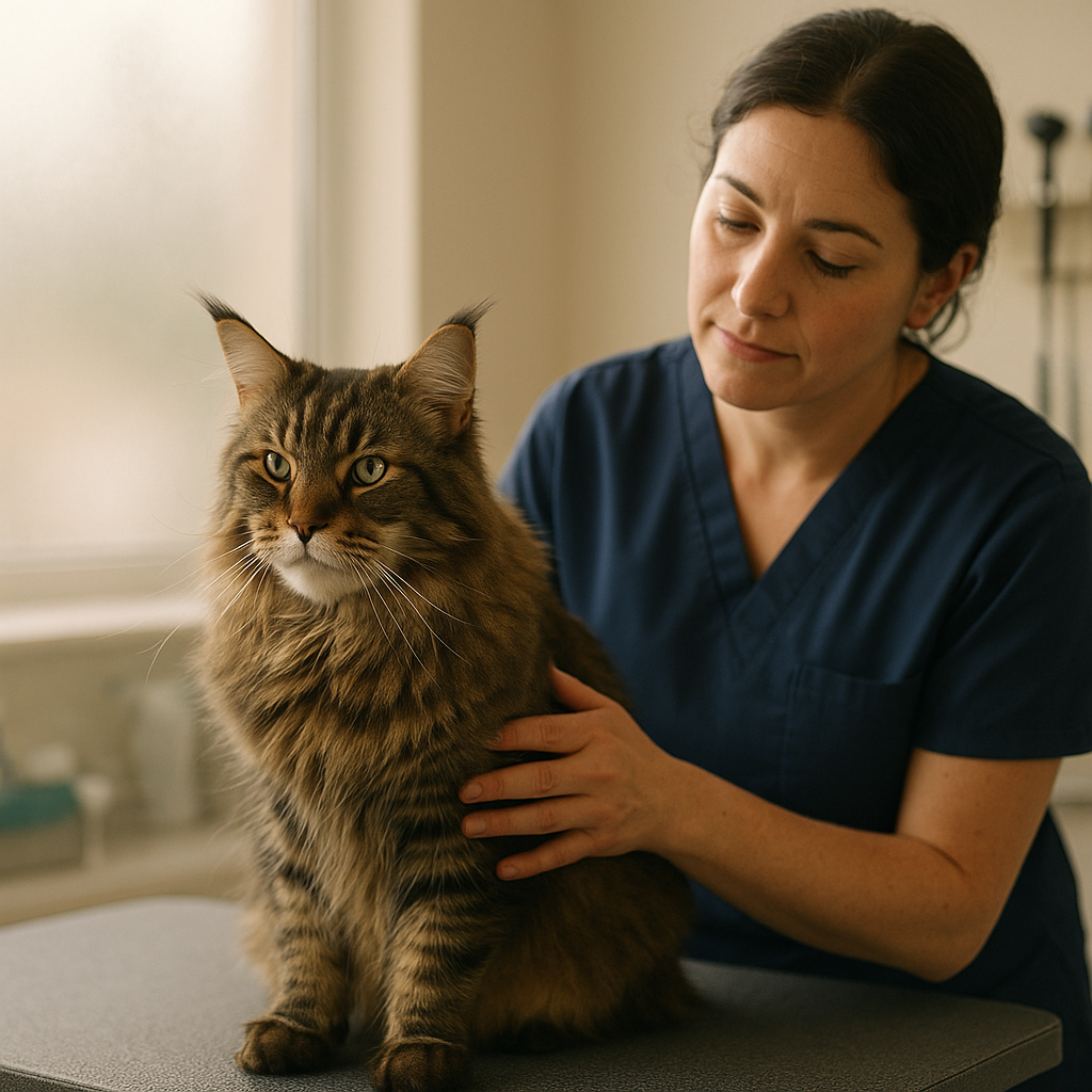 Cat at veterinary clinic examination table