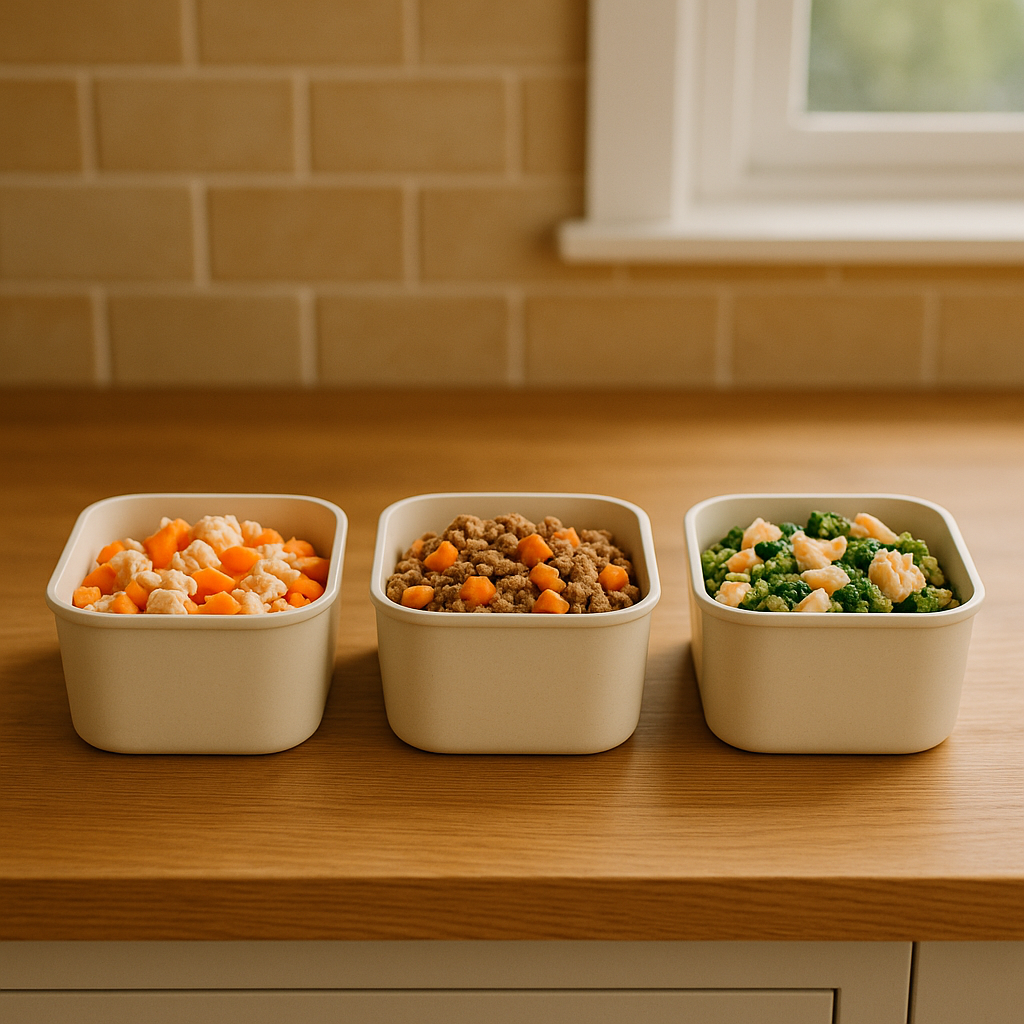 Meal packs from different fresh food providers side-by-side