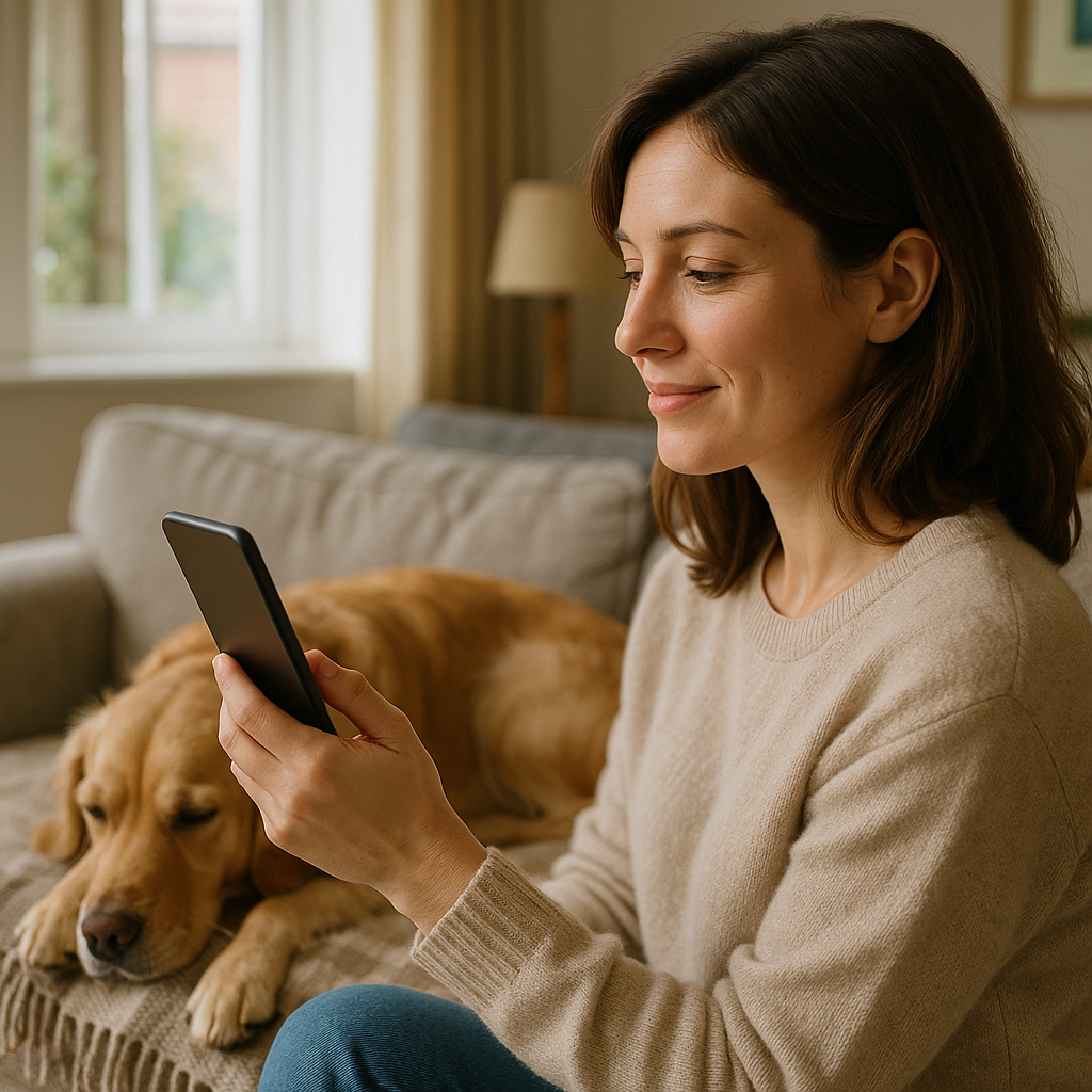 Person submitting pet insurance claim via mobile phone app