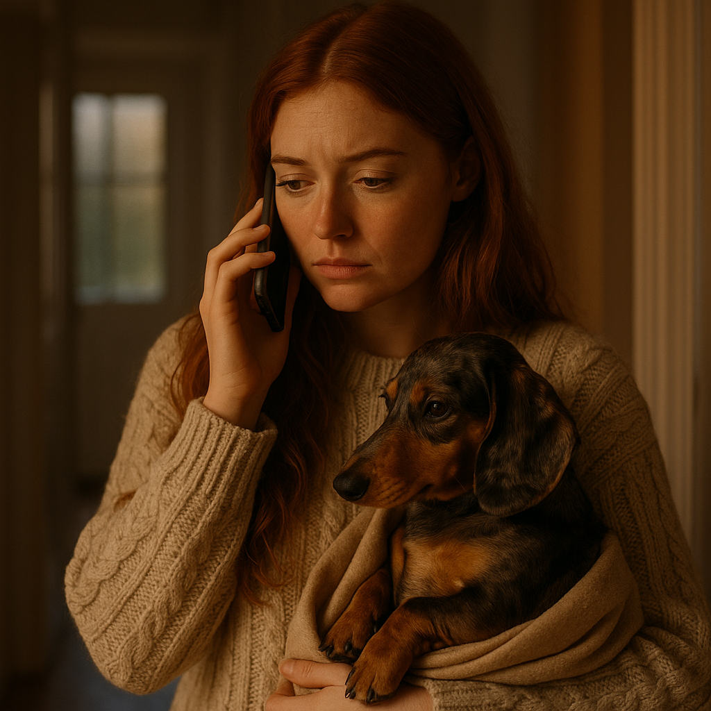 Owner on phone with veterinary staff during evening consultation