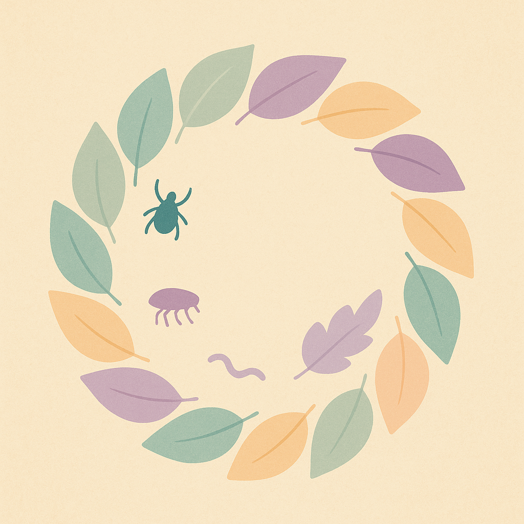 Seasonal parasite calendar graphic showing tick, flea, and worm risk by month in UK