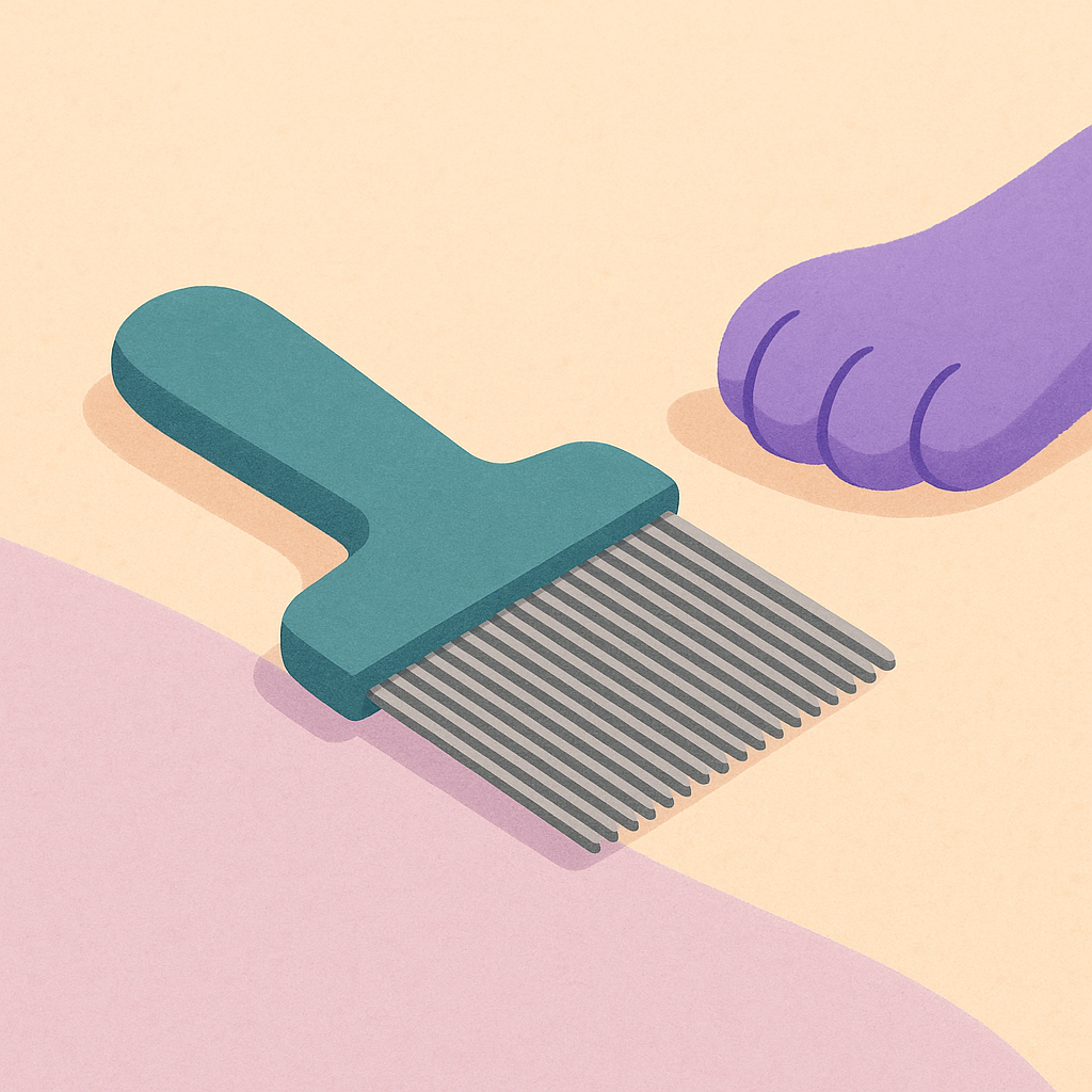 Flea comb close-up showing detected fleas and flea dirt